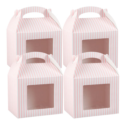 Bio Tek Pink and White Stripe Paper Gable Box / Take Out Container - with Window - 10" x 7" x 8" - 25 count box