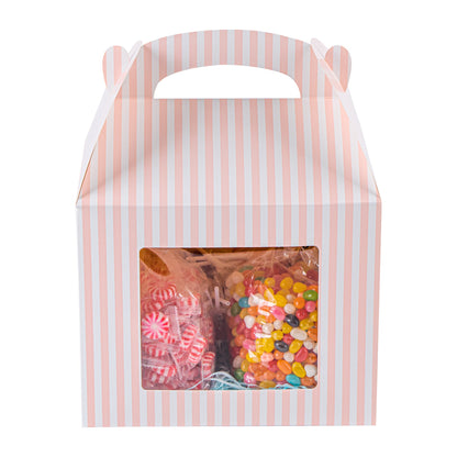 Bio Tek Pink and White Stripe Paper Gable Box / Take Out Container - with Window - 10" x 7" x 8" - 100 count box