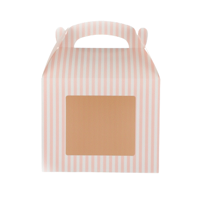 Bio Tek Pink and White Stripe Paper Gable Box / Take Out Container - with Window - 10" x 7" x 8" - 100 count box