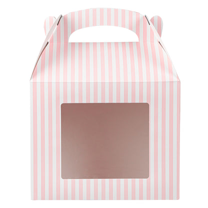 Bio Tek Pink and White Stripe Paper Gable Box / Take Out Container - with Window - 10" x 7" x 8" - 100 count box
