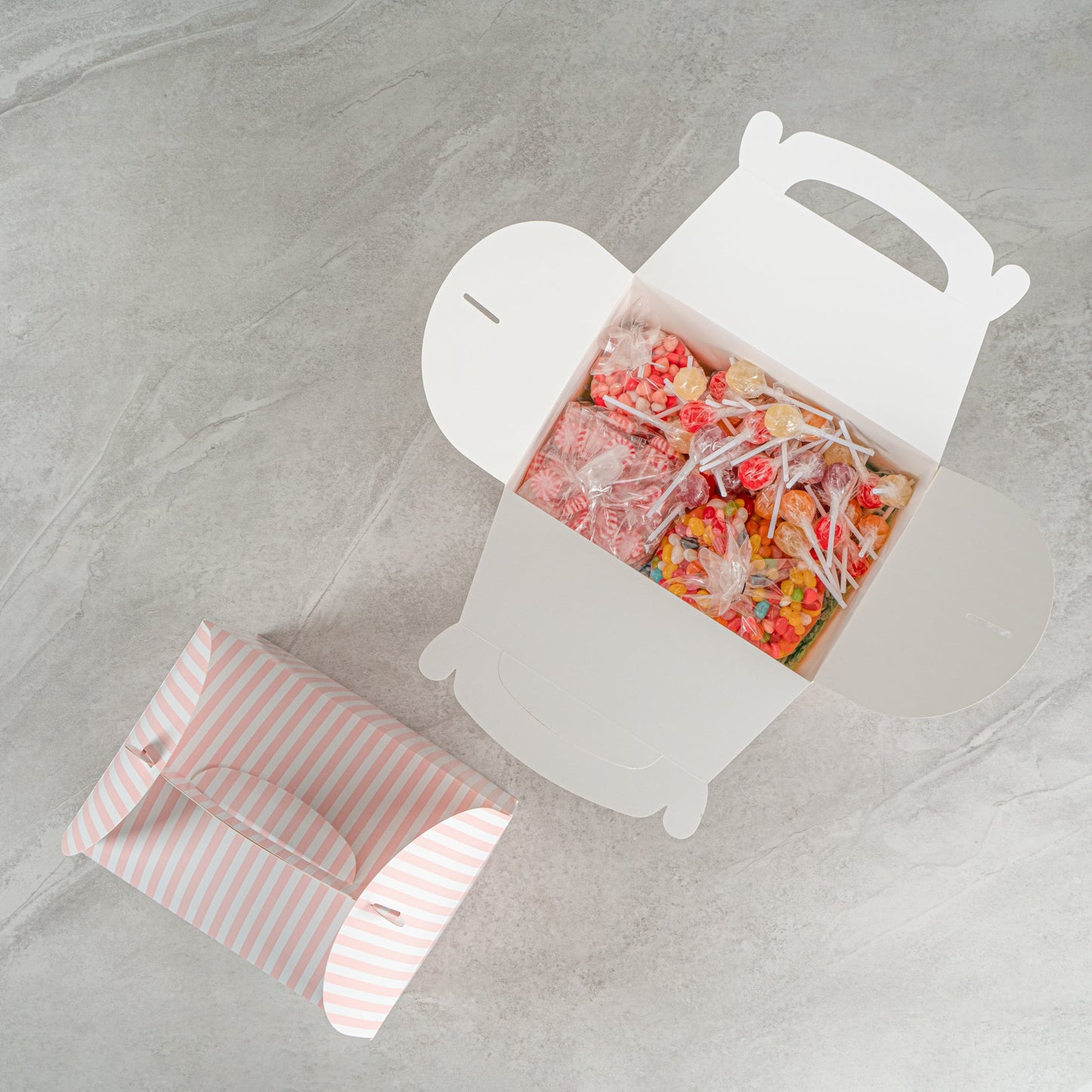 Bio Tek Pink and White Stripe Paper Gable Box / Take Out Container - with Window - 10" x 7" x 8" - 100 count box