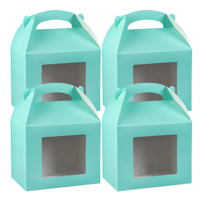 Bio Tek Turquoise Paper Gable Box / Take Out Container - Grease-Resistant, with Window - 10" x 7" x 8" - 25 count box