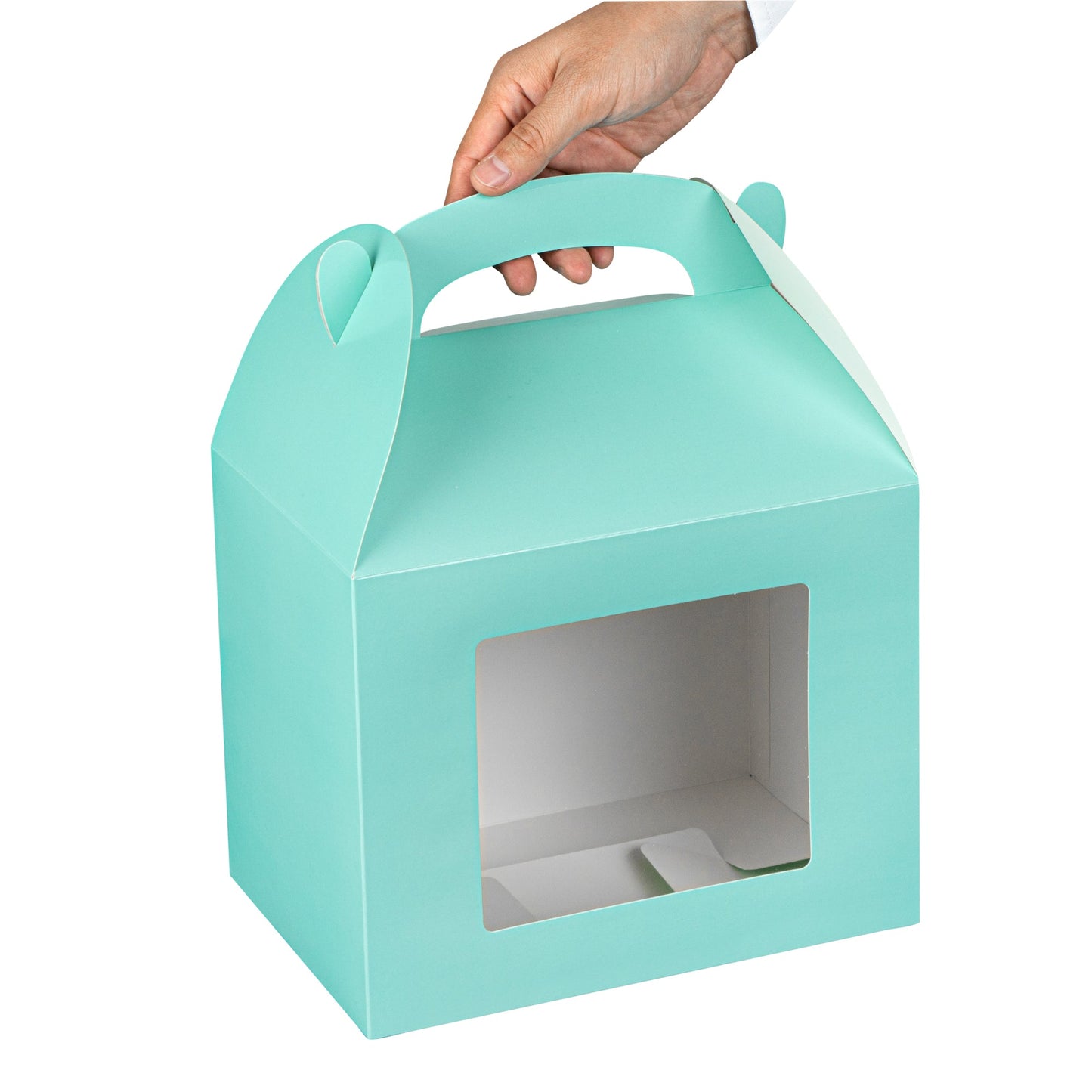 Bio Tek Turquoise Paper Gable Box / Take Out Container - Grease-Resistant, with Window - 10" x 7" x 8" - 25 count box