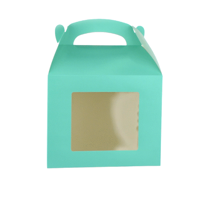 Bio Tek Turquoise Paper Gable Box / Take Out Container - Grease-Resistant, with Window - 10" x 7" x 8" - 25 count box