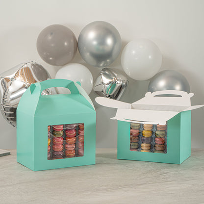 Bio Tek Turquoise Paper Gable Box / Take Out Container - Grease-Resistant, with Window - 10" x 7" x 8" - 25 count box