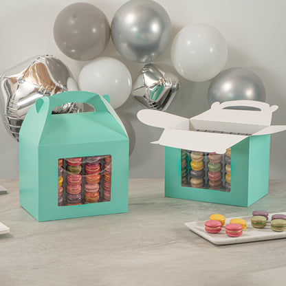 Bio Tek Turquoise Paper Gable Box / Take Out Container - Grease-Resistant, with Window - 10" x 7" x 8" - 100 count box