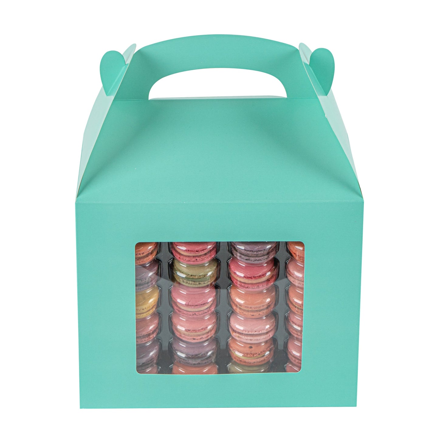 Bio Tek Turquoise Paper Gable Box / Take Out Container - Grease-Resistant, with Window - 10" x 7" x 8" - 100 count box