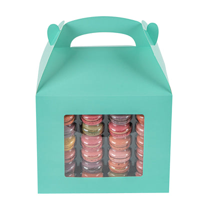 Bio Tek Turquoise Paper Gable Box / Take Out Container - Grease-Resistant, with Window - 10" x 7" x 8" - 100 count box