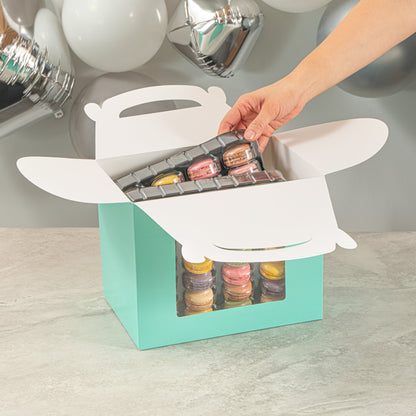 Bio Tek Turquoise Paper Gable Box / Take Out Container - Grease-Resistant, with Window - 10" x 7" x 8" - 100 count box