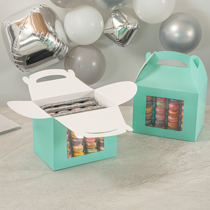 Bio Tek Turquoise Paper Gable Box / Take Out Container - Grease-Resistant, with Window - 10" x 7" x 8" - 100 count box