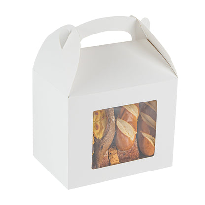 Bio Tek White Paper Gable Box / Take Out Container - Greaseproof, with Window - 10" x 7" x 8" - 25 count box