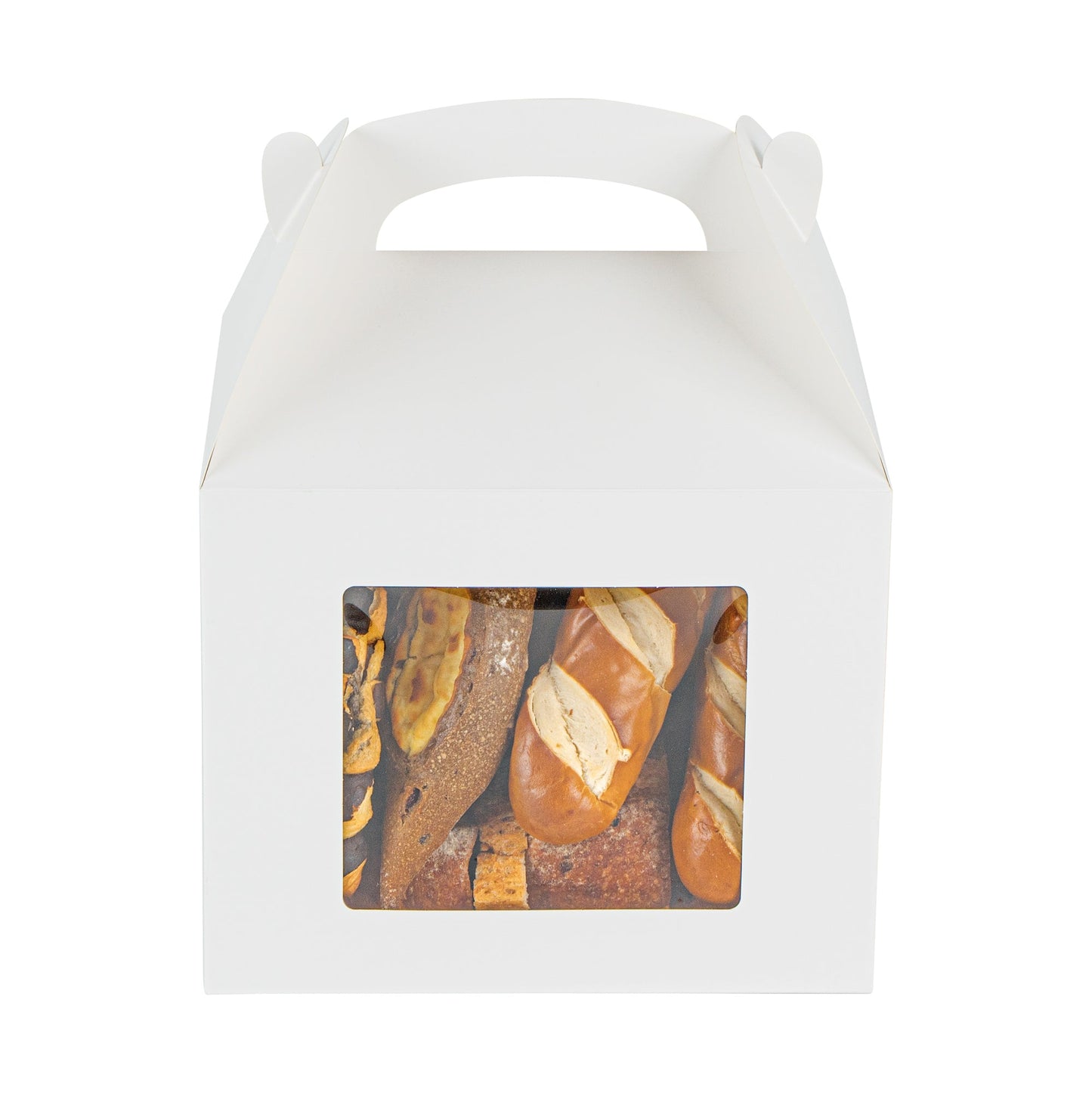 Bio Tek White Paper Gable Box / Take Out Container - Greaseproof, with Window - 10" x 7" x 8" - 25 count box