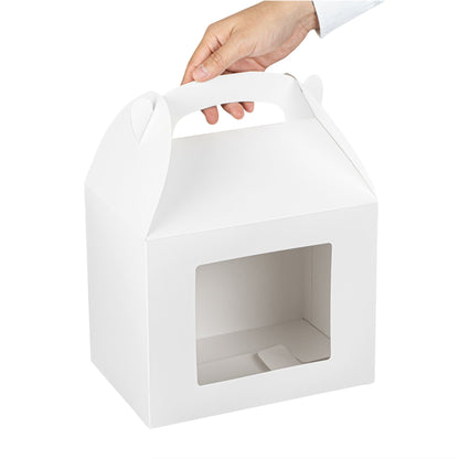 Bio Tek White Paper Gable Box / Take Out Container - Greaseproof, with Window - 10" x 7" x 8" - 100 count box