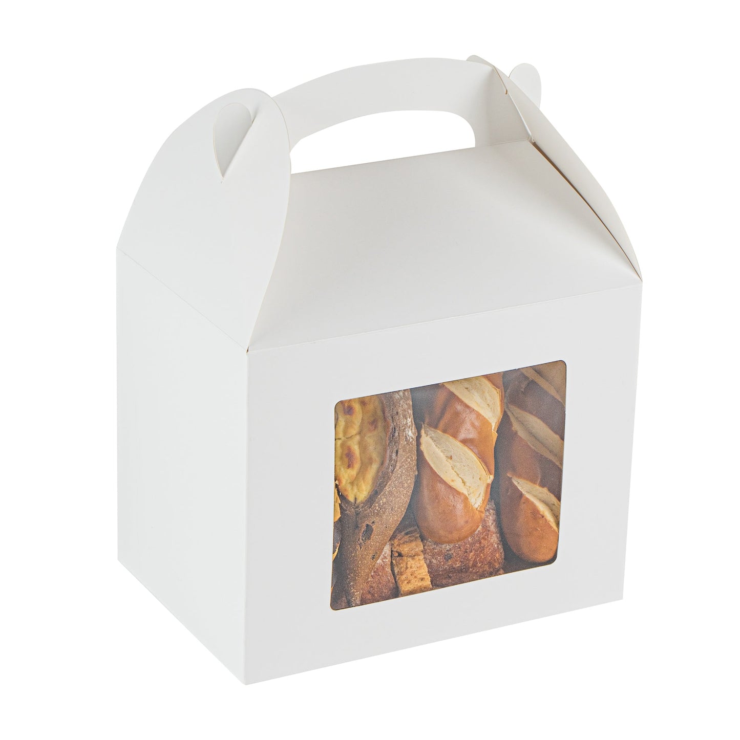 Bio Tek White Paper Gable Box / Take Out Container - Greaseproof, with Window - 10" x 7" x 8" - 100 count box