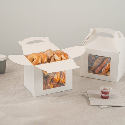 Bio Tek White Paper Gable Box / Take Out Container - Greaseproof, with Window - 10" x 7" x 8" - 100 count box