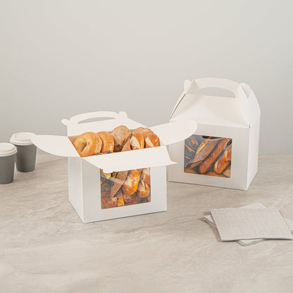 Bio Tek White Paper Gable Box / Take Out Container - Greaseproof, with Window - 10" x 7" x 8" - 100 count box
