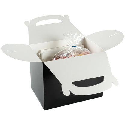 Bio Tek Black Paper Gable Box / Take Out Container - Greaseproof - 10" x 7" x 8" - 100 count box
