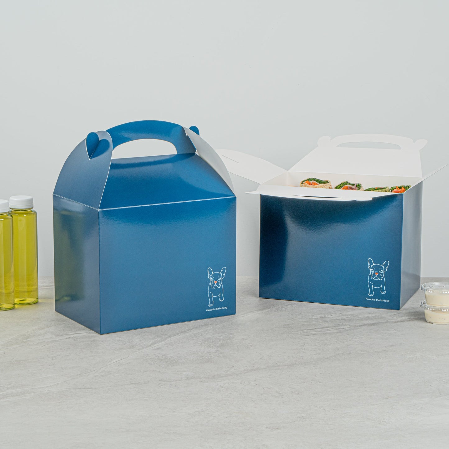 Bio Tek Frenchie Paper Gable Box / Take Out Container - Compostable - 10" x 7" x 8" - 100 count box