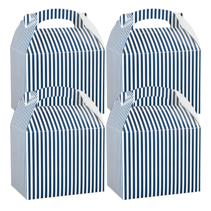 Bio Tek Blue and White Stripe Paper Gable Box / Take Out Container - Compostable - 10" x 7" x 8" - 25 count box