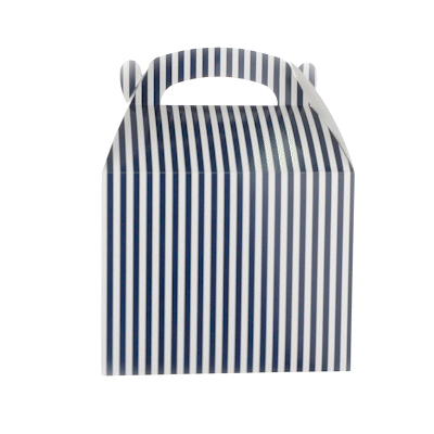 Bio Tek Blue and White Stripe Paper Gable Box / Take Out Container - Compostable - 10" x 7" x 8" - 25 count box