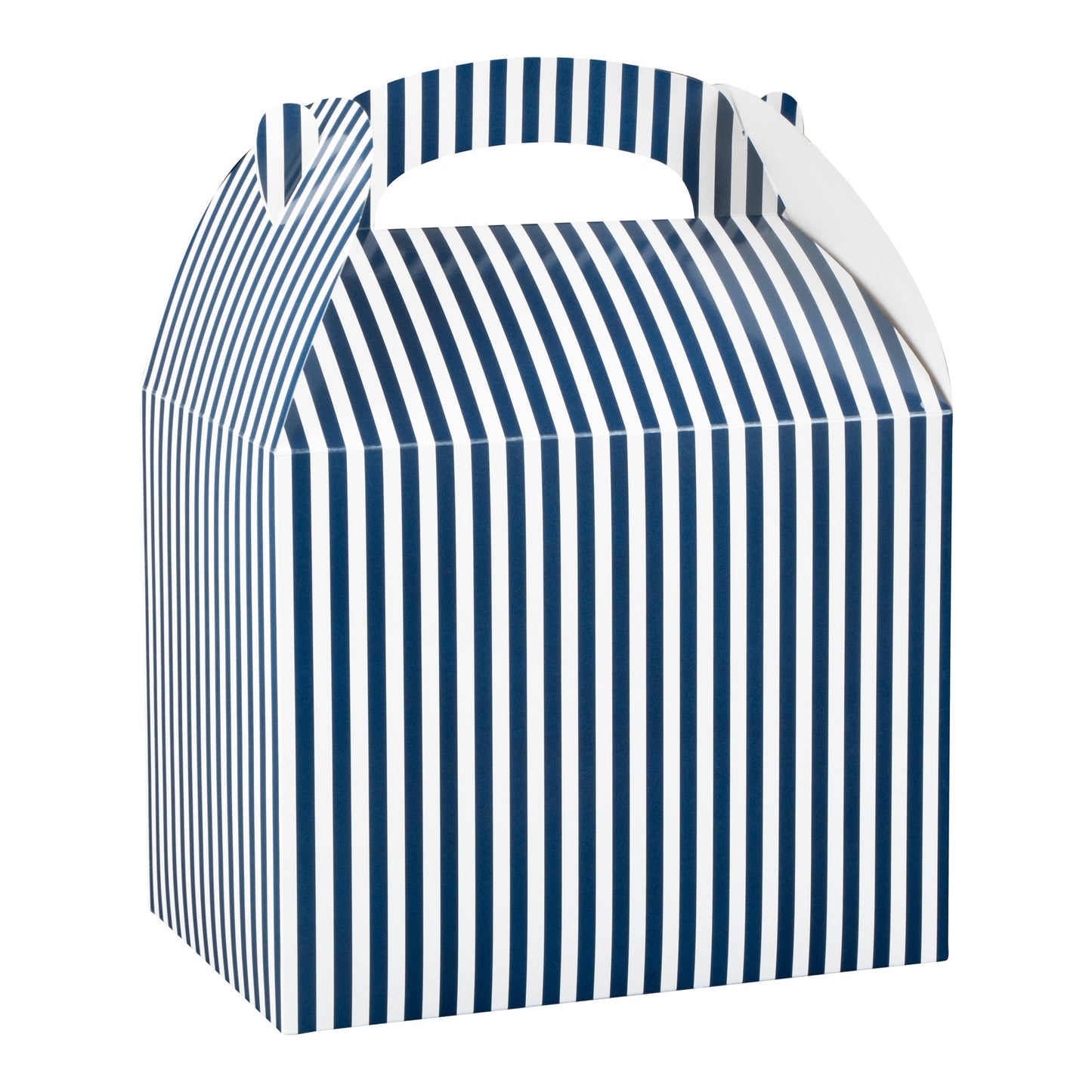 Bio Tek Blue and White Stripe Paper Gable Box / Take Out Container - Compostable - 10" x 7" x 8" - 25 count box