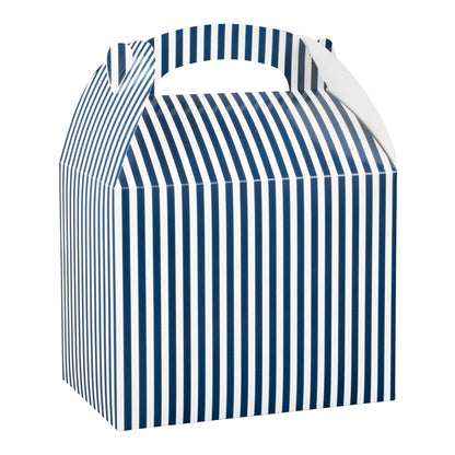 Bio Tek Blue and White Stripe Paper Gable Box / Take Out Container - Compostable - 10" x 7" x 8" - 25 count box