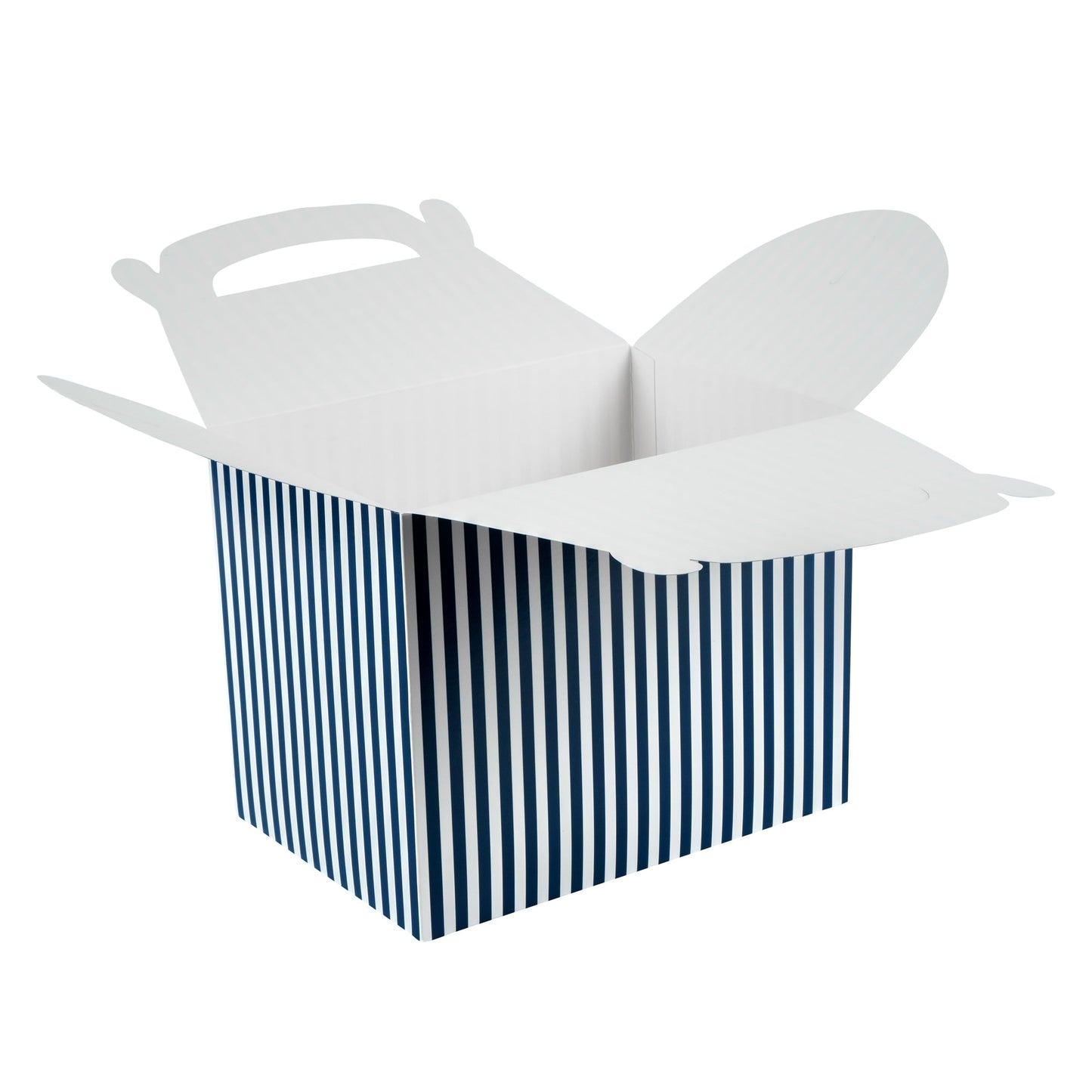 Bio Tek Blue and White Stripe Paper Gable Box / Take Out Container - Compostable - 10" x 7" x 8" - 100 count box