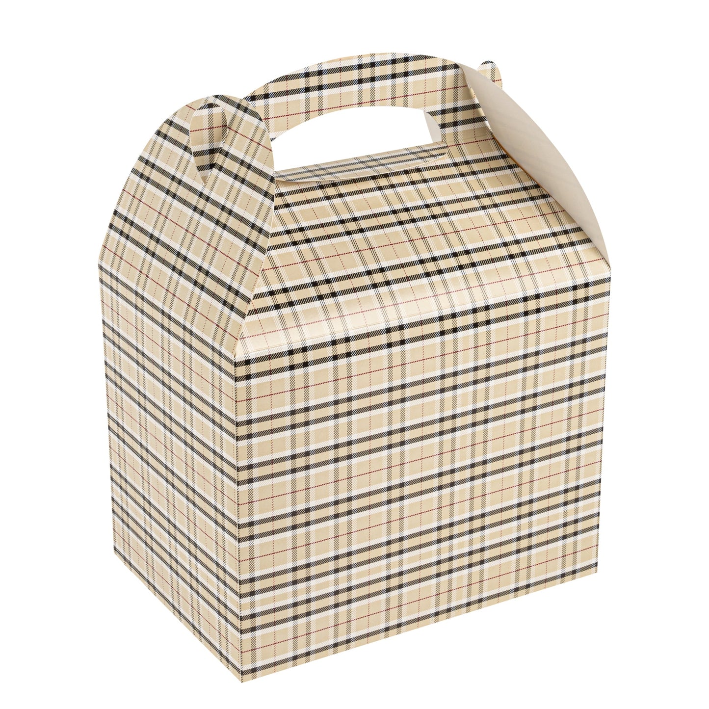 Bio Tek Plaid Paper Gable Box / Take Out Container - Compostable - 10" x 7" x 8" - 100 count box