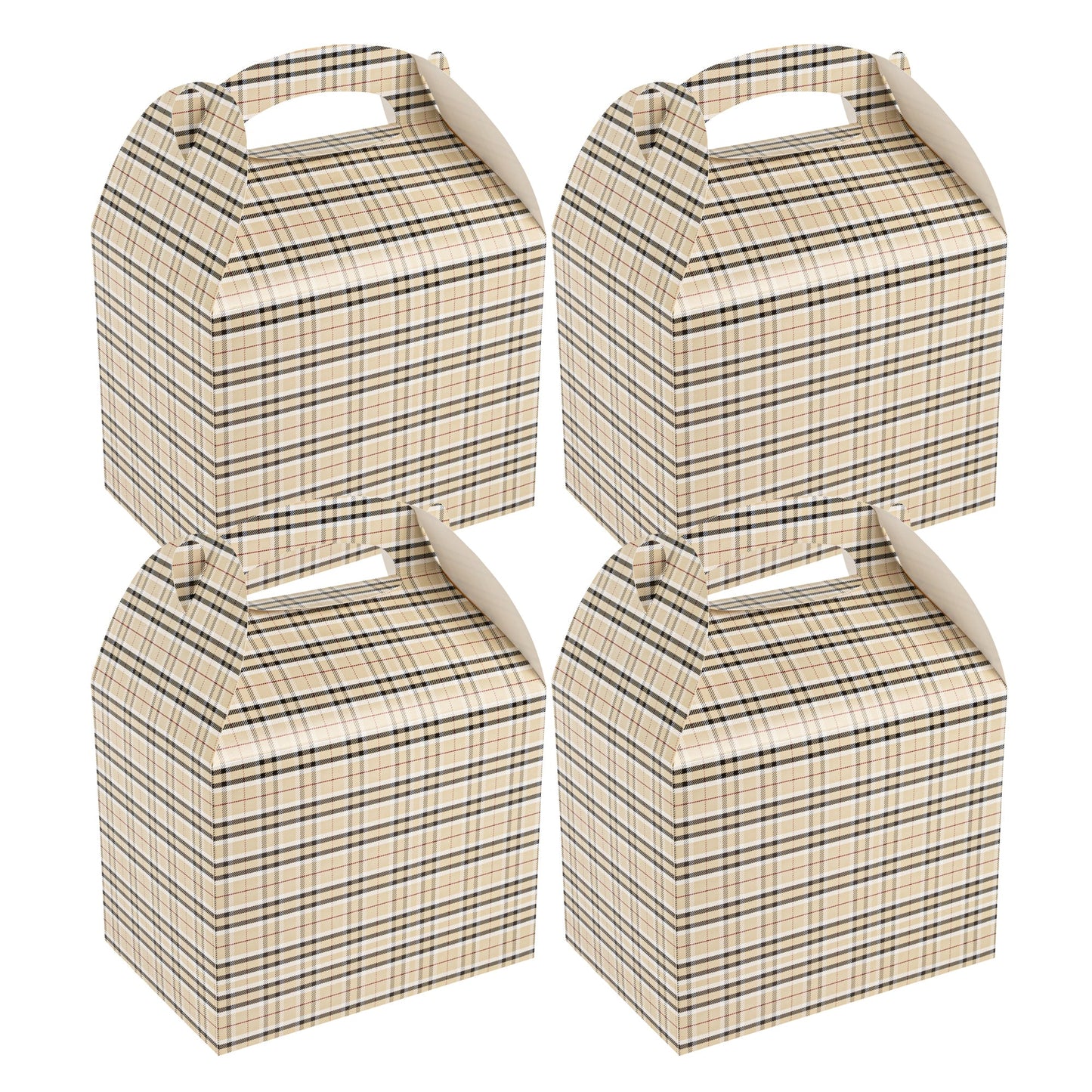 Bio Tek Plaid Paper Gable Box / Take Out Container - Compostable - 10" x 7" x 8" - 25 count box