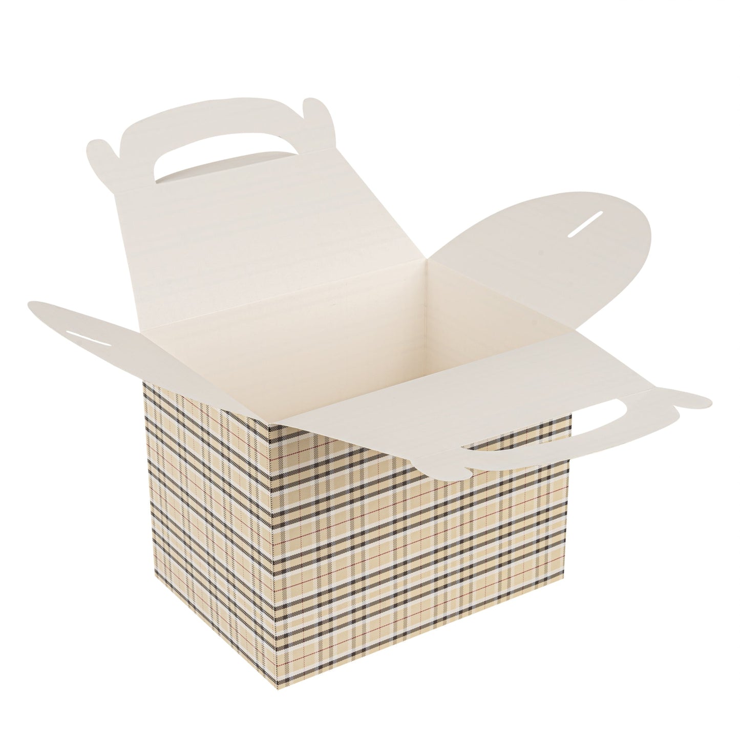 Bio Tek Plaid Paper Gable Box / Take Out Container - Compostable - 10" x 7" x 8" - 25 count box