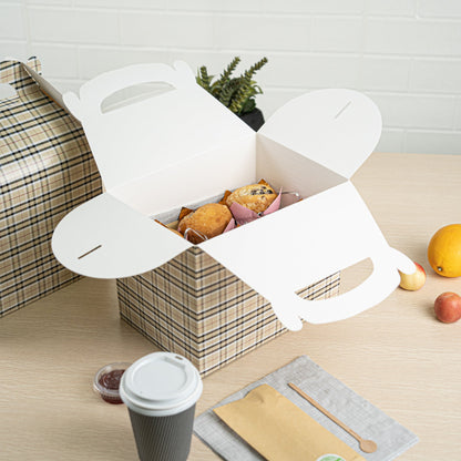 Bio Tek Plaid Paper Gable Box / Take Out Container - Compostable - 10" x 7" x 8" - 25 count box