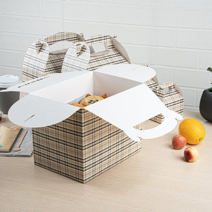 Bio Tek Plaid Paper Gable Box / Take Out Container - Compostable - 10" x 7" x 8" - 25 count box