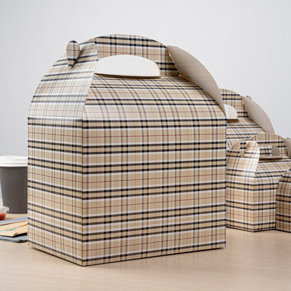 Bio Tek Plaid Paper Gable Box / Take Out Container - Compostable - 10" x 7" x 8" - 100 count box