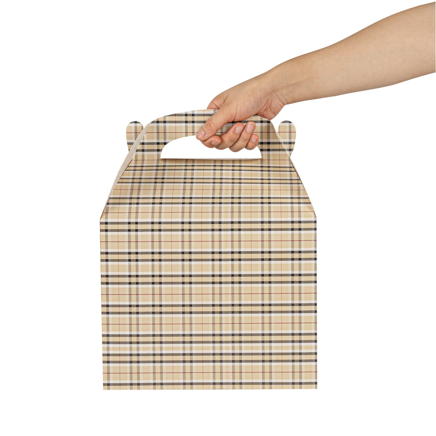 Bio Tek Plaid Paper Gable Box / Take Out Container - Compostable - 10" x 7" x 8" - 100 count box