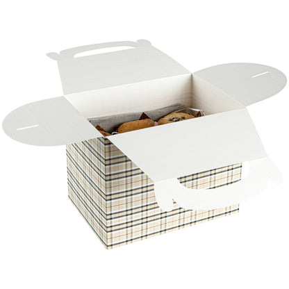 Bio Tek Plaid Paper Gable Box / Take Out Container - Compostable - 10" x 7" x 8" - 100 count box