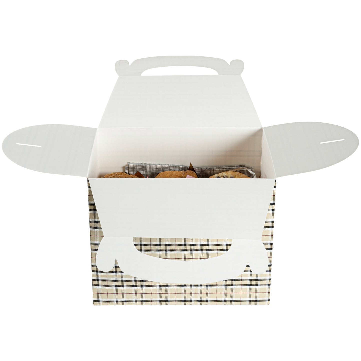 Bio Tek Plaid Paper Gable Box / Take Out Container - Compostable - 10" x 7" x 8" - 100 count box