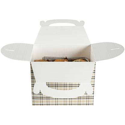 Bio Tek Plaid Paper Gable Box / Take Out Container - Compostable - 10" x 7" x 8" - 100 count box