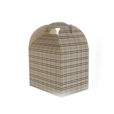 Bio Tek Plaid Paper Gable Box / Take Out Container - Compostable - 10" x 7" x 8" - 100 count box