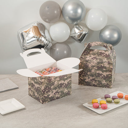 Bio Tek Camouflage Paper Gable Box / Take Out Container - Compostable - 10" x 7" x 8" - 25 count box