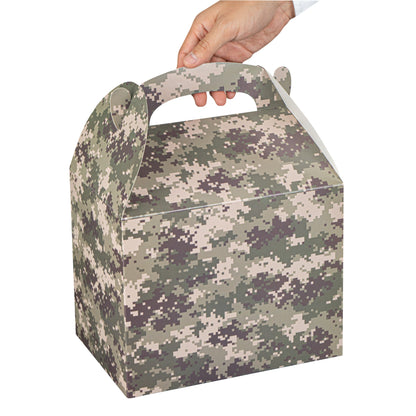Bio Tek Camouflage Paper Gable Box / Take Out Container - Compostable - 10" x 7" x 8" - 25 count box