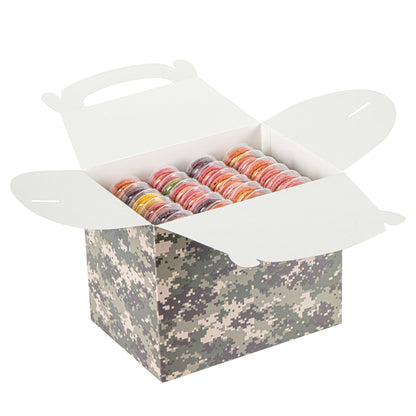Bio Tek Camouflage Paper Gable Box / Take Out Container - Compostable - 10" x 7" x 8" - 25 count box