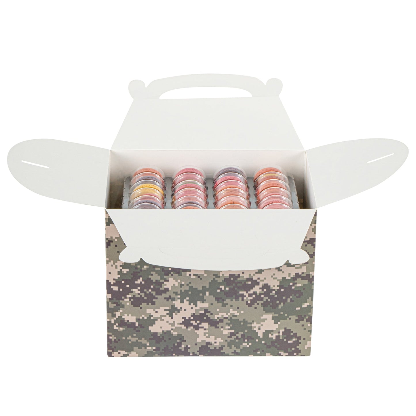 Bio Tek Camouflage Paper Gable Box / Take Out Container - Compostable - 10" x 7" x 8" - 25 count box