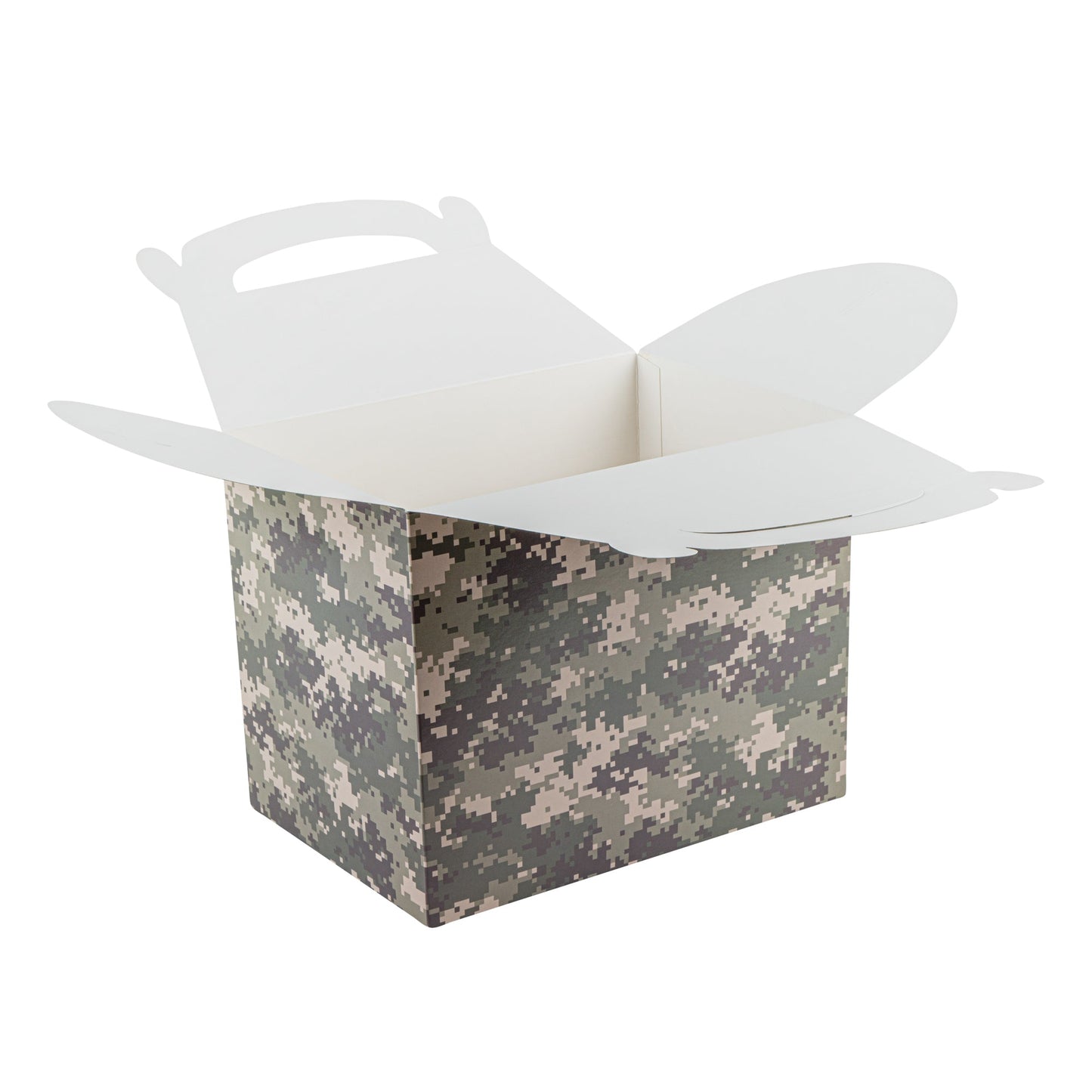 Bio Tek Camouflage Paper Gable Box / Take Out Container - Compostable - 10" x 7" x 8" - 25 count box