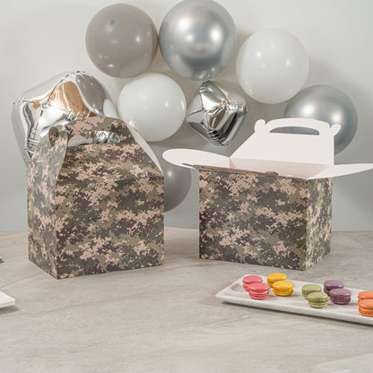 Bio Tek Camouflage Paper Gable Box / Take Out Container - Compostable - 10" x 7" x 8" - 25 count box