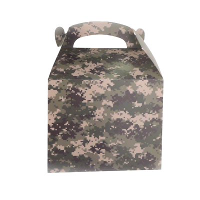 Bio Tek Camouflage Paper Gable Box / Take Out Container - Compostable - 10" x 7" x 8" - 100 count box