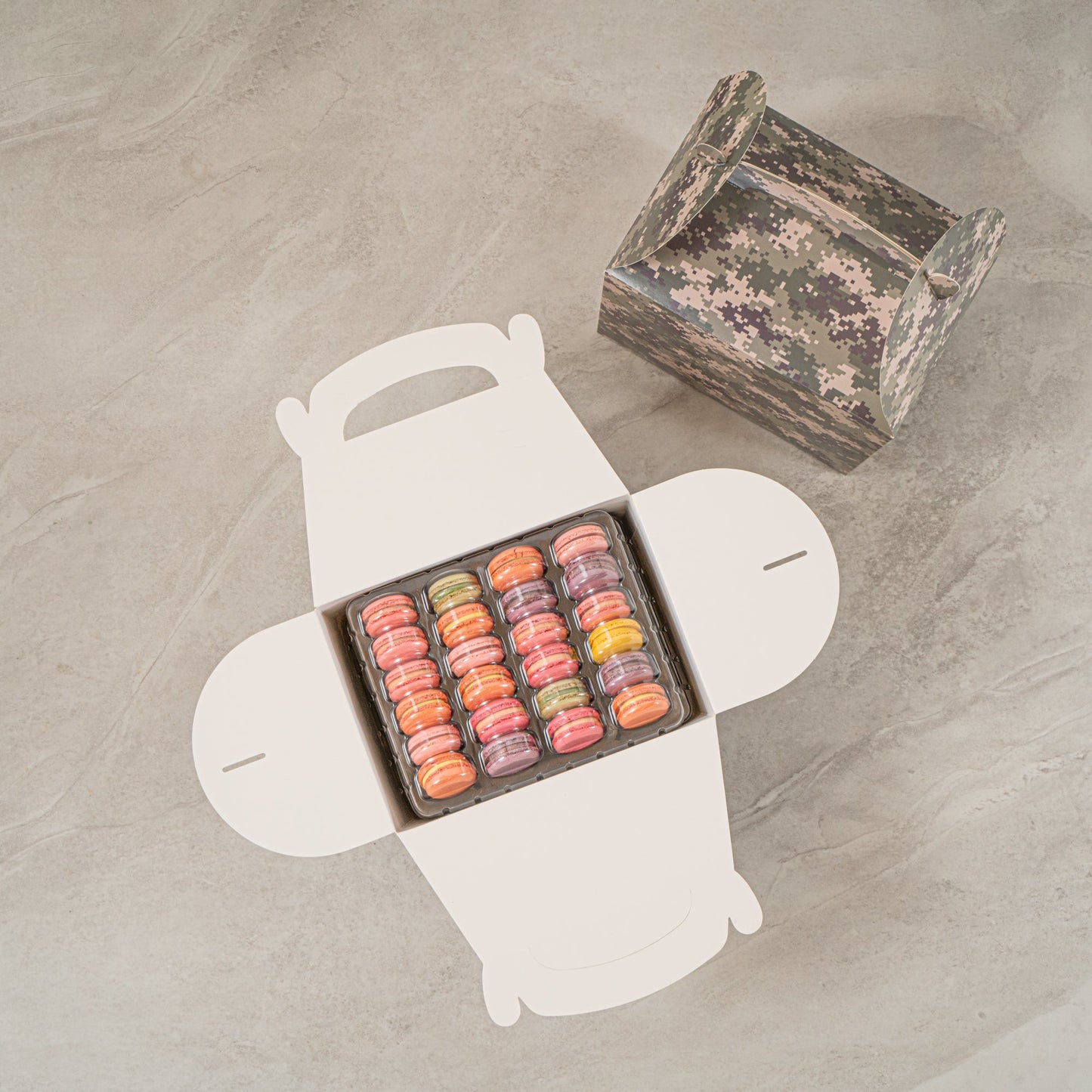 Bio Tek Camouflage Paper Gable Box / Take Out Container - Compostable - 10" x 7" x 8" - 100 count box