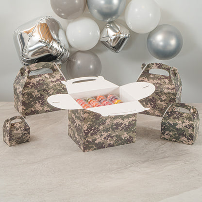 Bio Tek Camouflage Paper Gable Box / Take Out Container - Compostable - 10" x 7" x 8" - 100 count box