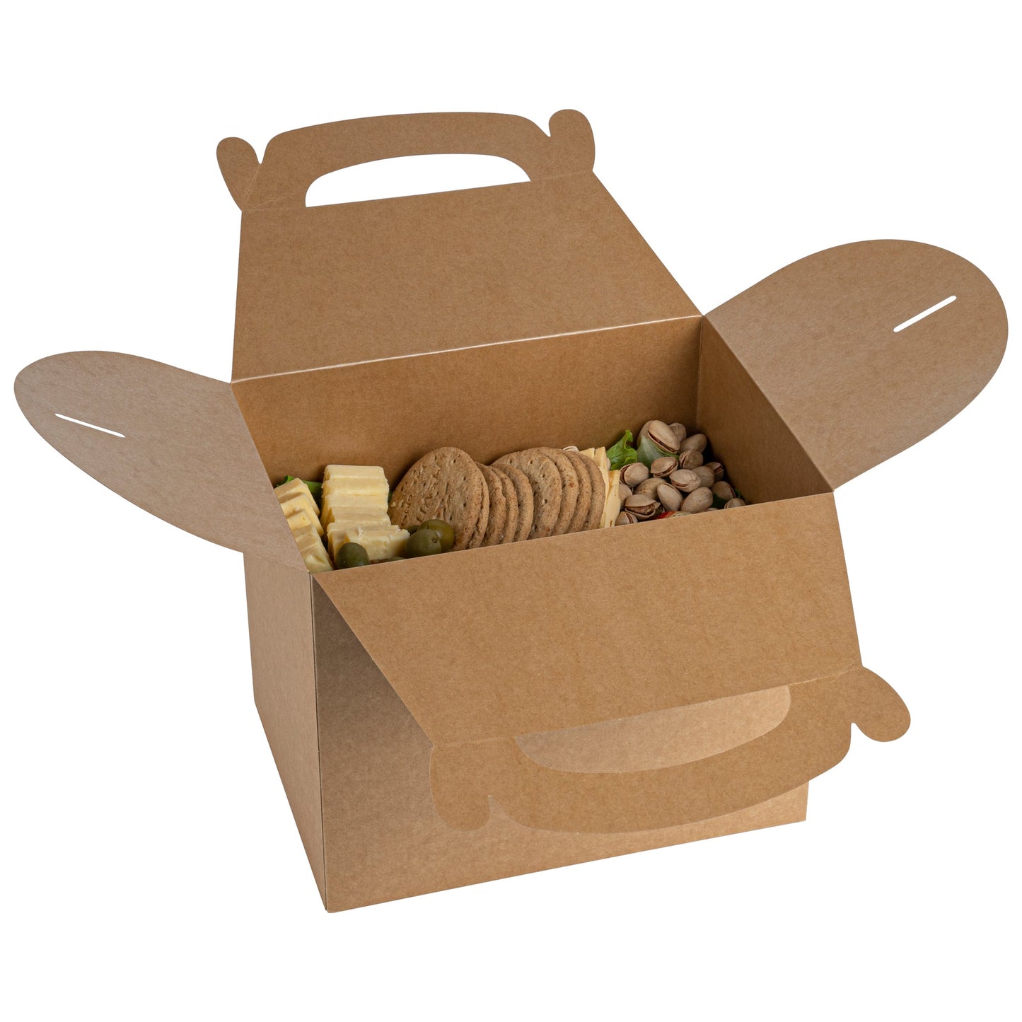 Bio Tek Kraft Paper Gable Box / Take Out Container - Greaseproof - 10" x 7" x 8" - 25 count box