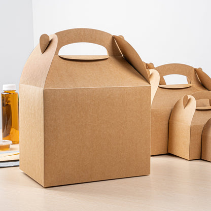 Bio Tek Kraft Paper Gable Box / Take Out Container - Greaseproof - 10" x 7" x 8" - 100 count box