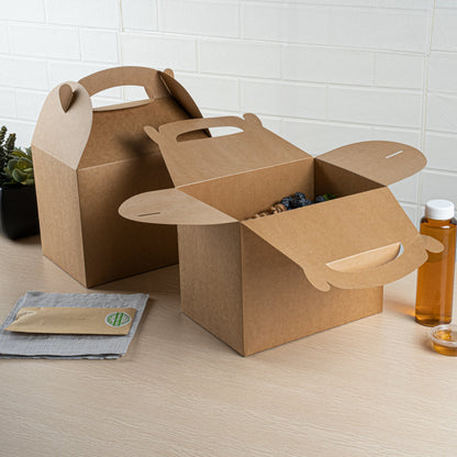 Bio Tek Kraft Paper Gable Box / Take Out Container - Greaseproof - 10" x 7" x 8" - 100 count box